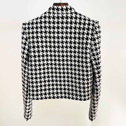 Women Tweed Thousand Bird Lattice Coat Fall Winter Leisure Short Woolen Jacket