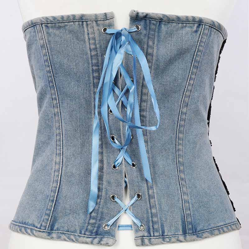 Corset Bustier Crop Top Blouse Lace Up Strapless Bra Camisole