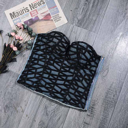Corset Bustier Crop Top Blouse Lace Up Strapless Bra Camisole
