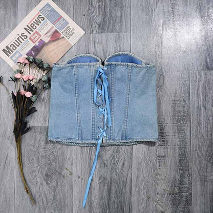 Corset Bustier Crop Top Blouse Lace Up Strapless Bra Camisole