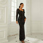 Long Sleeves Black Prom Dress Fishtail Sequin Evening Maxi Dress