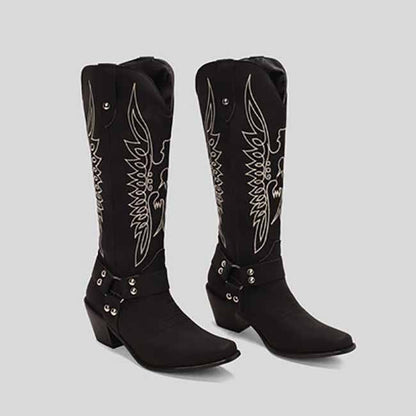 Women Strap Mid Calf Cowgirl Shoes Cowboy Boots