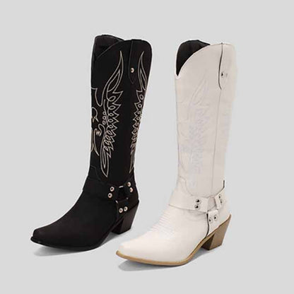 Women Strap Mid Calf Cowgirl Shoes Cowboy Boots