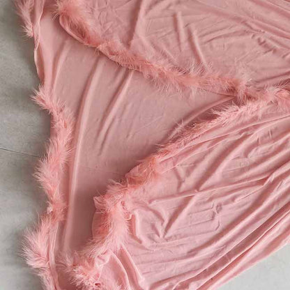 Womens Feather Tulle Robe Long Lingerie Maternity Dressing Gown Puffy Nightgown