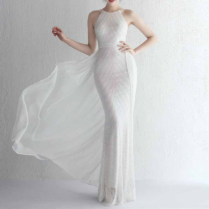 Women's Sleeveless Mermaid Detachable Train Evening Prom Dresses Party Gowns