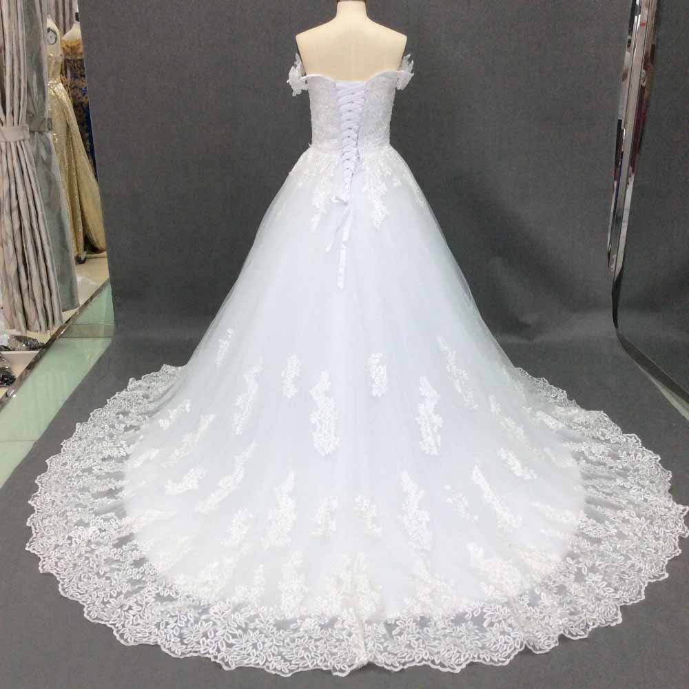 Ball Gown Off-the-Shoulder Sleeveless Sweep/Brush Train Lace Tulle Wedding Dresses