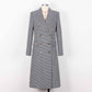 Women Tall Black Stripe Double Breasted Maxi Coat Trench Coat