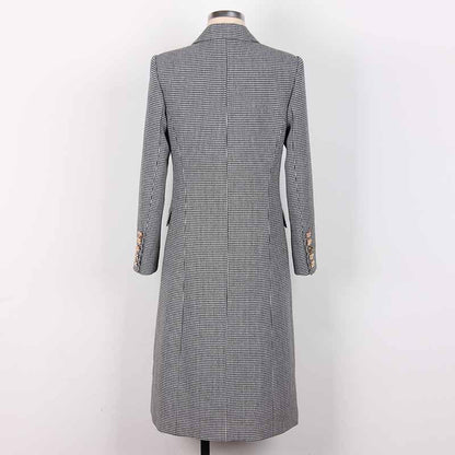 Women Tall Black Stripe Double Breasted Maxi Coat Trench Coat
