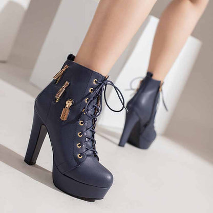 Women's Platform Ankle Boots Lace Up Block Combat Boots