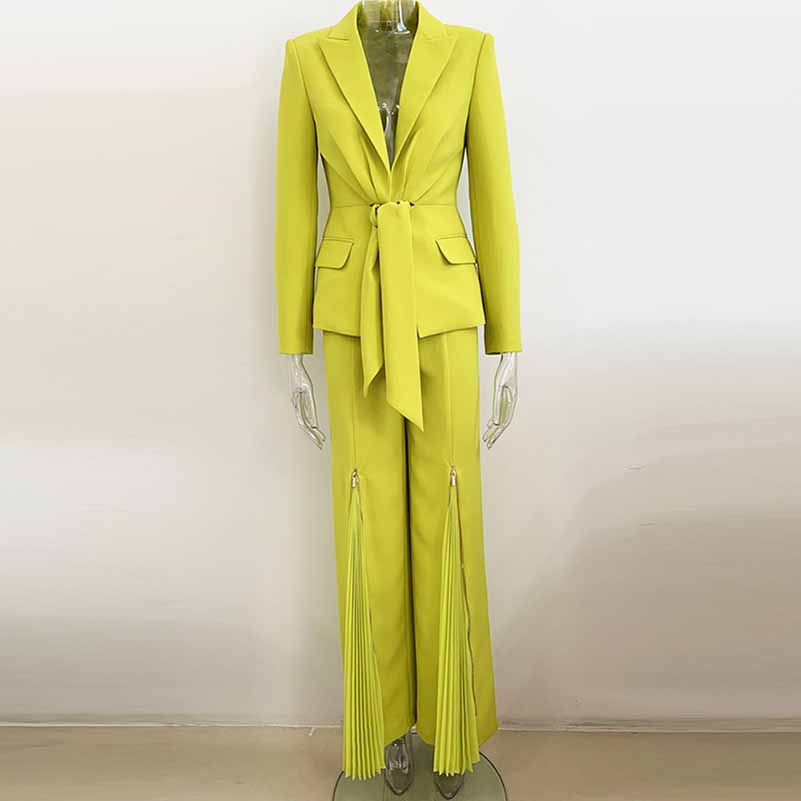 Women's Applegreen Lace-Up 2 Piece Bell-bottomed Pantsuit