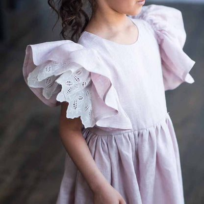 Girl Dress Summer Cotton Linen Ruffle Halter Sleeveless Kids Casual Beach Party Dresses