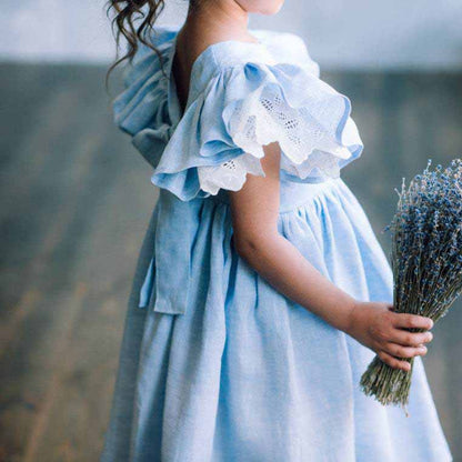 Girl Dress Summer Cotton Linen Ruffle Halter Sleeveless Kids Casual Beach Party Dresses