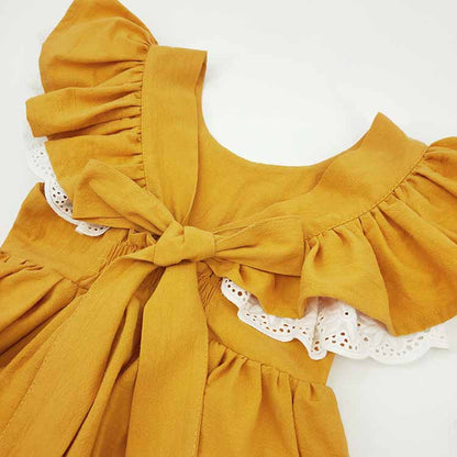 Girl Dress Summer Cotton Linen Ruffle Halter Sleeveless Kids Casual Beach Party Dresses