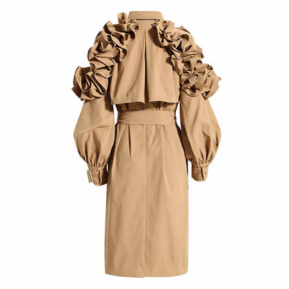 Women's Lapel Single Breasted Outwear Winter Coat with Belts
