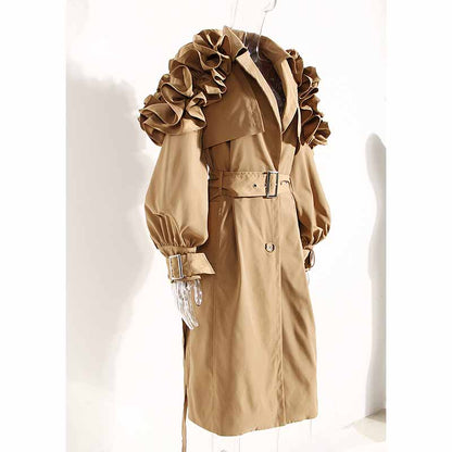 Women's Lapel Single Breasted Outwear Winter Coat with Belts