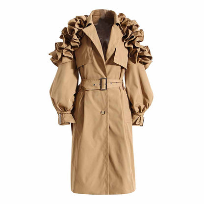 Women's Lapel Single Breasted Outwear Winter Coat with Belts