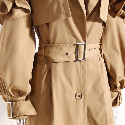 Women's Lapel Single Breasted Outwear Winter Coat with Belts