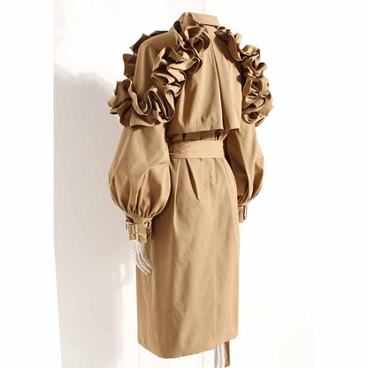 Women's Lapel Single Breasted Outwear Winter Coat with Belts