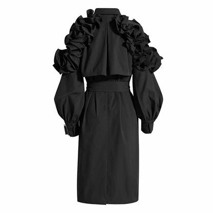Women's Lapel Single Breasted Outwear Winter Coat with Belts