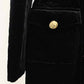 Women black double breasted coat belted velvet long length coat