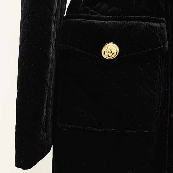 Women black double breasted coat belted velvet long length coat
