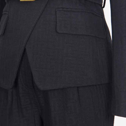 Women's Belted Pant Suit Formal 2 Piece Blazer and Pants Business Set