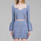 Women 2 Pieces Skirt Suit Knitted Top + Mid-High Rise Mini Skirt Suit