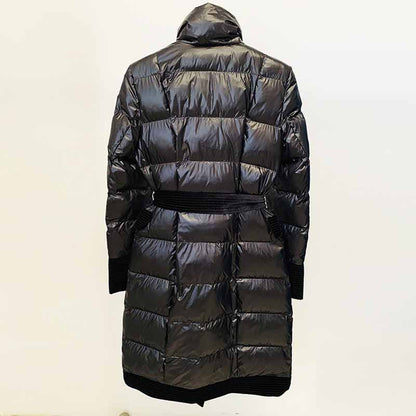 Women's Long Down Jacket Winter Warm Down Coat Black Lace up Outwear