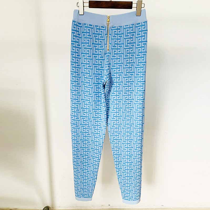 Light Blue Long Sleeves Ribbed Pantsuits Two Piece Sets