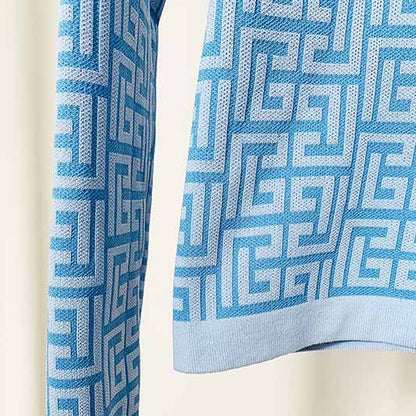 Light Blue Long Sleeves Ribbed Pantsuits Two Piece Sets