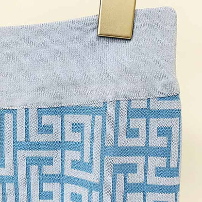 Light Blue Long Sleeves Ribbed Pantsuits Two Piece Sets