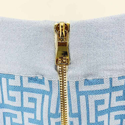 Light Blue Long Sleeves Ribbed Pantsuits Two Piece Sets