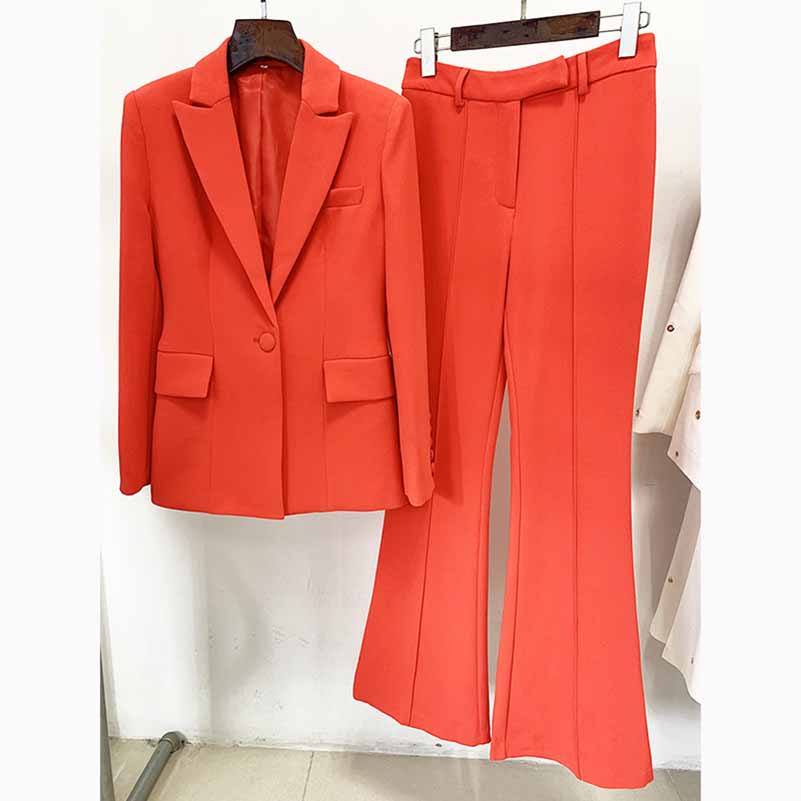 Women's Rust Pantsuit Blazer+High Waisted Flare Pants Suit Wedding Pan ...
