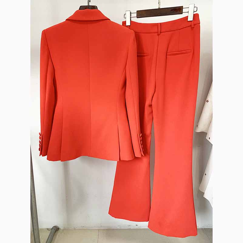Women's Rust Pantsuit Blazer+High Waisted Flare Pants Suit Wedding Pan ...