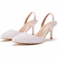 Evening dress shoes for womens -Closed toe pearl heels