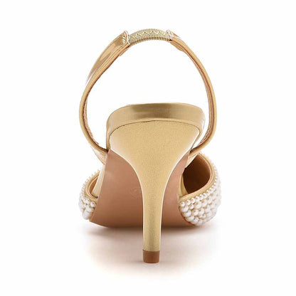 Evening dress shoes for womens -Closed toe pearl heels