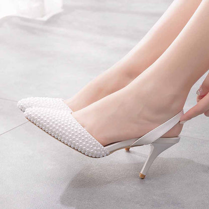 Evening dress shoes for womens -Closed toe pearl heels