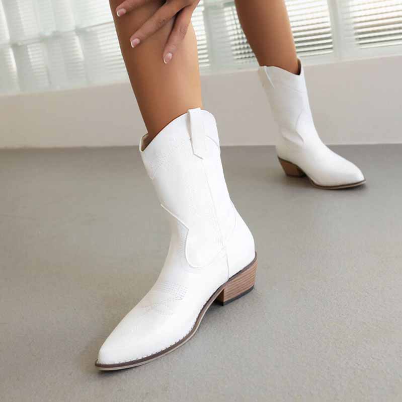 Women's Embroidery Cowboy Mid Calf Boots