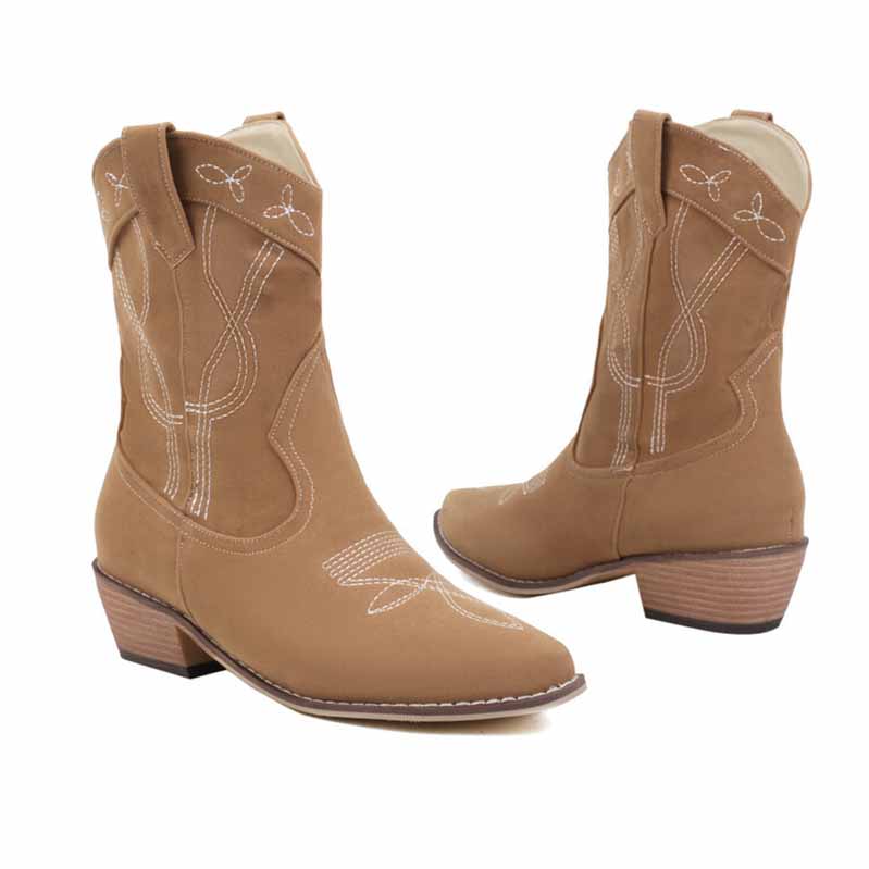 Women's Embroidery Cowboy Mid Calf Boots