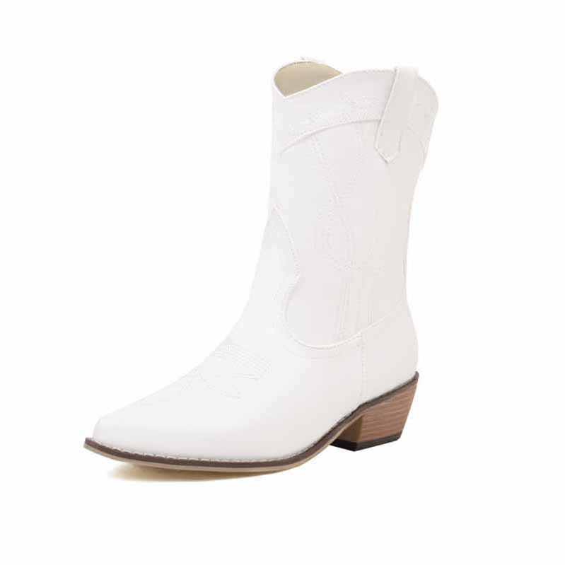 Women's Embroidery Cowboy Mid Calf Boots