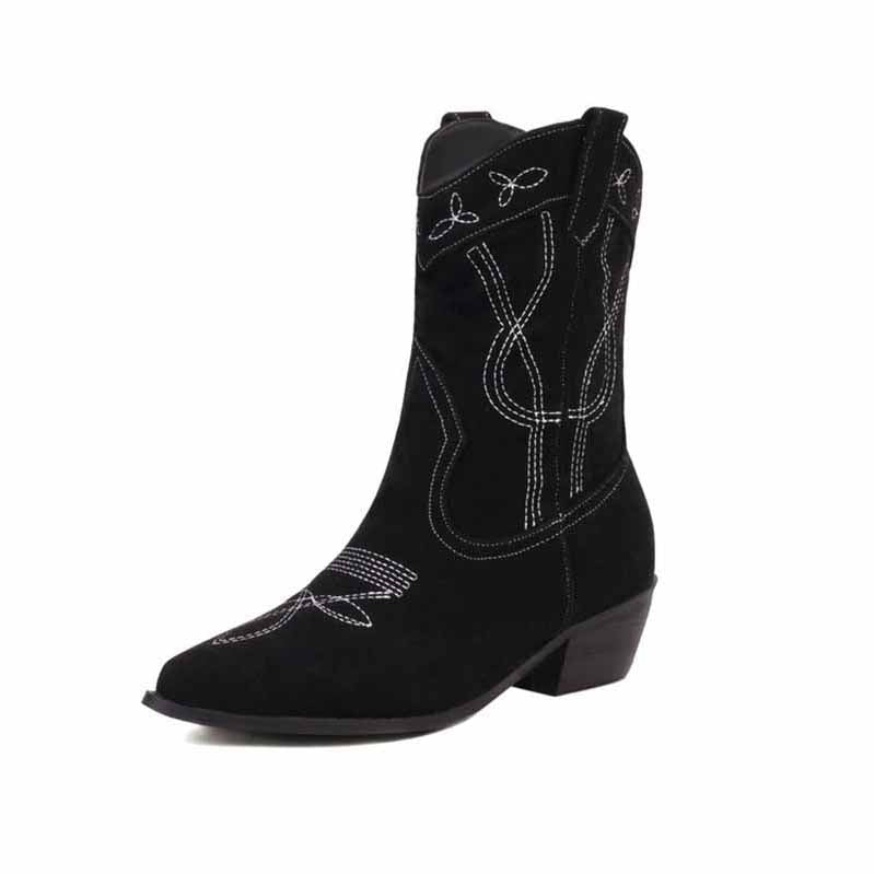 Women's Embroidery Cowboy Mid Calf Boots