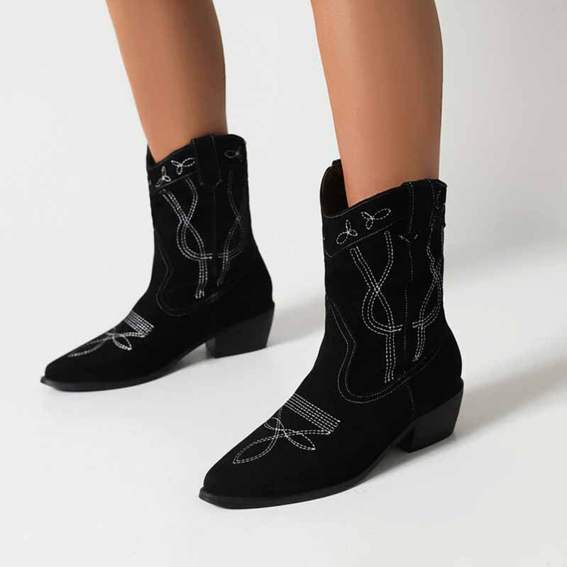 Women's Embroidery Cowboy Mid Calf Boots