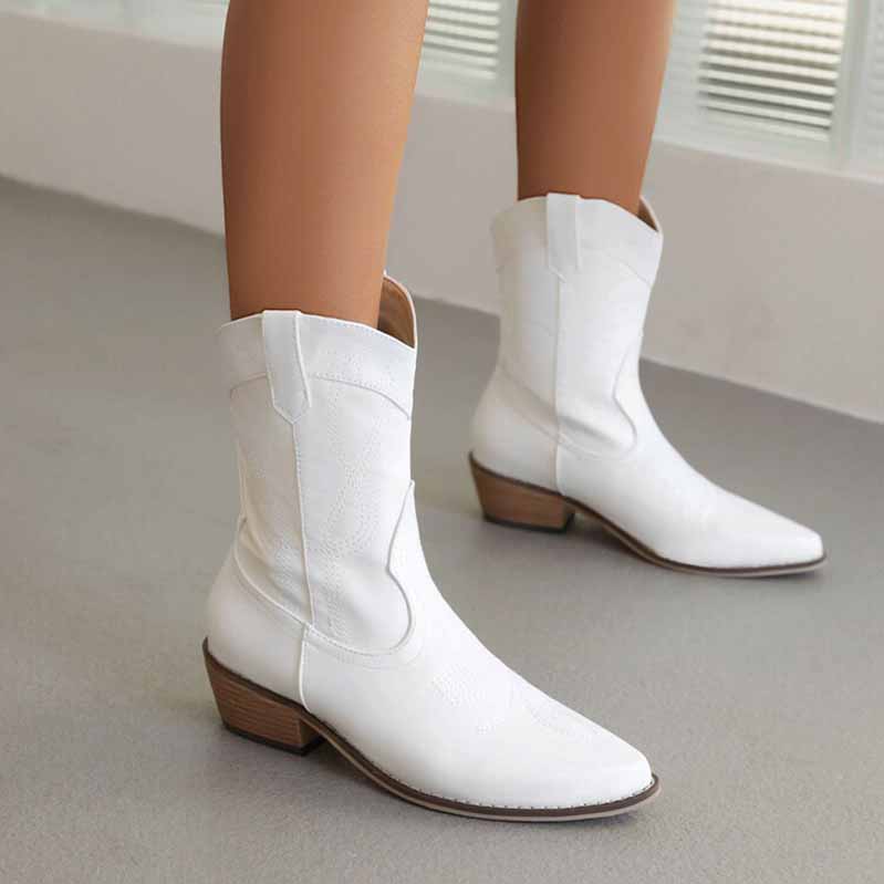 Women's Embroidery Cowboy Mid Calf Boots