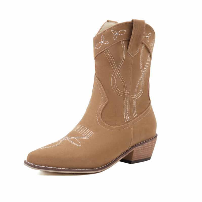 Women's Embroidery Cowboy Mid Calf Boots