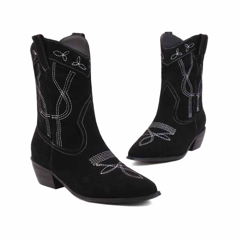 Women's Embroidery Cowboy Mid Calf Boots