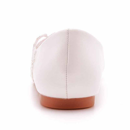 Women Pointed Toe White Flats Bridal Sandals White Lace Wedding Shoes