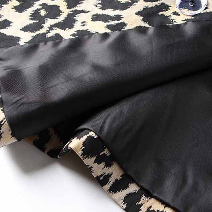 Women Leopard Print Blazer Gold Button Double-breasted Button Slim Blazer