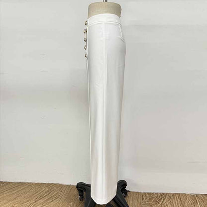 High Waist Wide Leg Pants With Gold Button Trousers