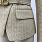 Women Double Breasted Gold Embossed Buttons belted Khaki blazer