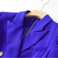 Women Royal Blue Double Breasted Blazer Trench Coat Mini Dress